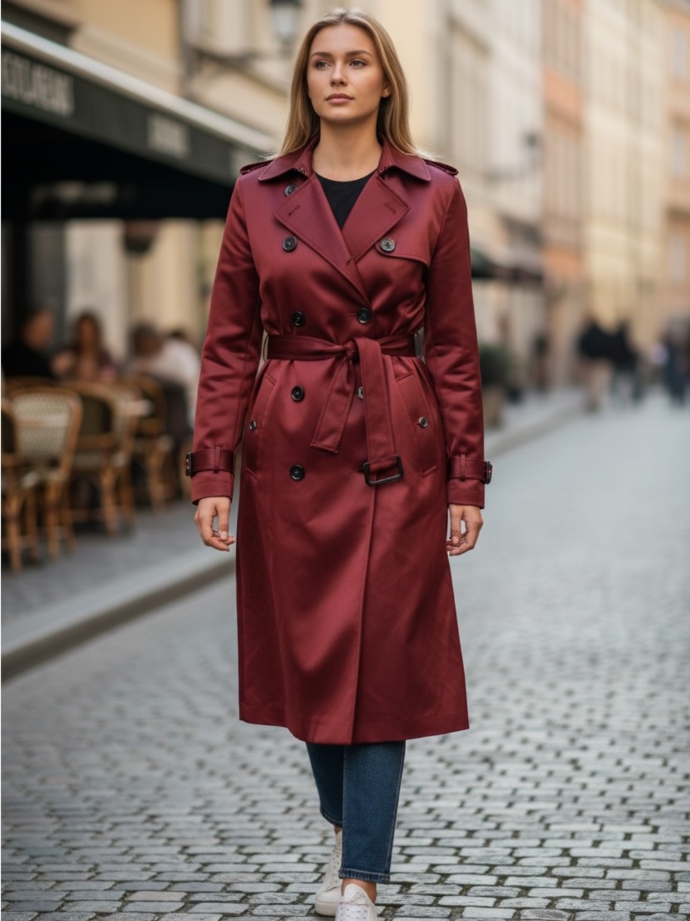 Burberry Old Money Claret Red Belted Trench Coat, Size 12 New